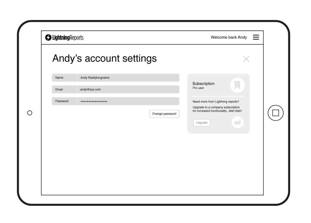 Lightning Reports Wireframes – Account Settings