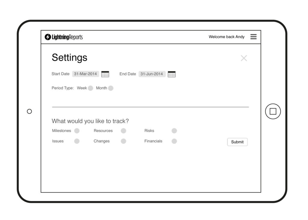 Lightning Reports Wireframes – Settings